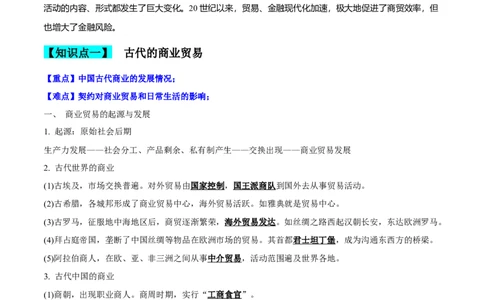 专题21商业贸易与日常生活；村落、村镇与居住环境（选择性必修二）-口袋书2024年高考历史一轮复习知识清单_07高考历史_新高考复习资料_2024年新高考复习资料_一轮复习资料