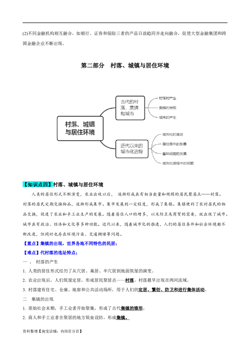 专题21商业贸易与日常生活；村落、村镇与居住环境（选择性必修二）-口袋书2024年高考历史一轮复习知识清单_07高考历史_新高考复习资料_2024年新高考复习资料_一轮复习资料