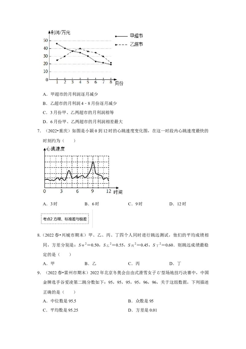专题6.2数据的集中趋势与离散程度（专项训练）（原卷版）_北师大初中数学_8上-北师大版初中数学_旧版_06专项讲练_2022-2023学年八年级数学上册《同步考点解读&bull;专题训练》（北师大版）