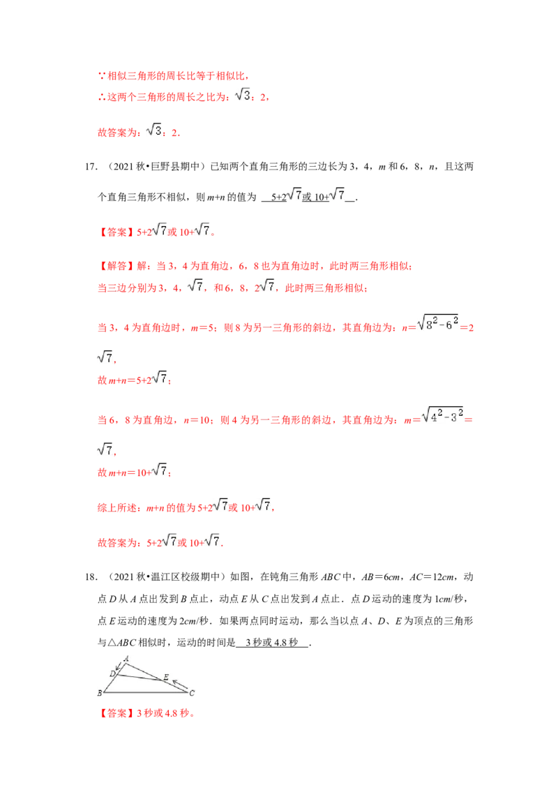 专题4.2.3相似三角形的性质（能力提升）（解析版）_北师大初中数学_9上-北师大版初中数学_06专项讲练_2022-2023学年九年级数学上册《同步考点解读&bull;专题训练》（北师大版）