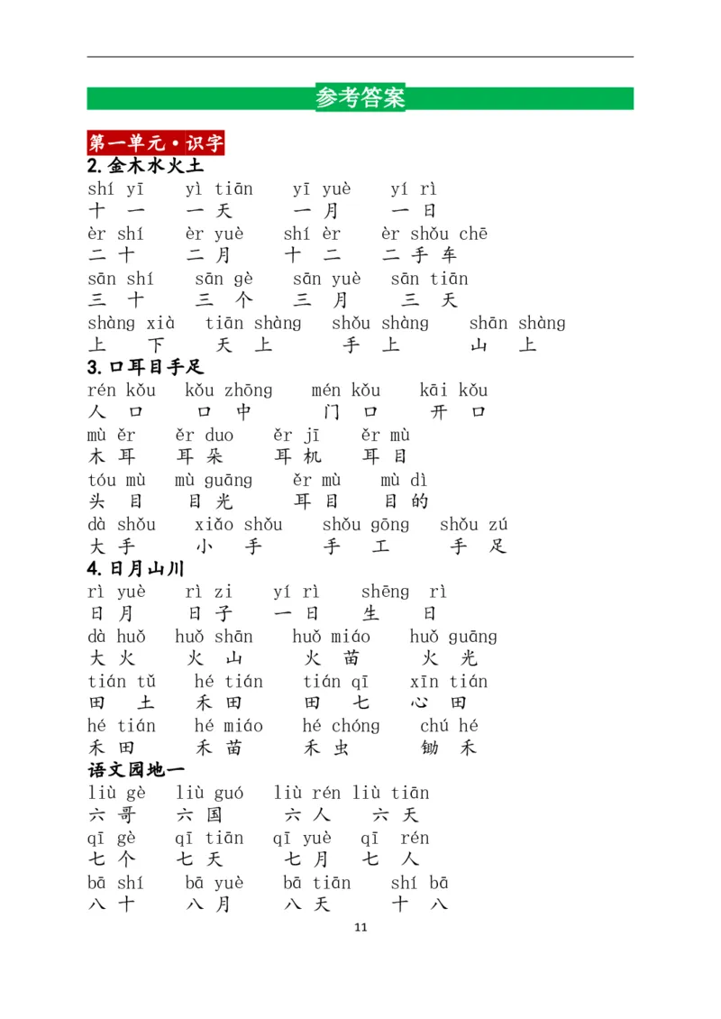 1上：看拼音写词语（含答案）_小学1-6年级常用的上册资源汇总_一年级上册资料