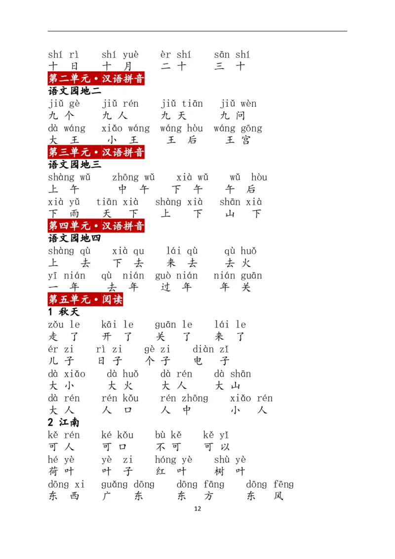 1上：看拼音写词语（含答案）_小学1-6年级常用的上册资源汇总_一年级上册资料