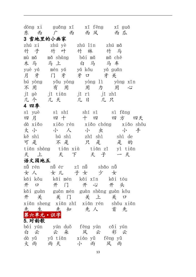 1上：看拼音写词语（含答案）_小学1-6年级常用的上册资源汇总_一年级上册资料