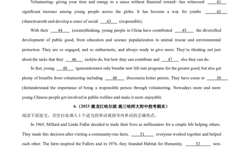 专题31语法填空高频话题(公益组织与慈善活动)-2024年新高考英语一轮复习练小题刷大题提能力（原卷版）_03高考英语_新高考复习资料_2024年新高考资料_一轮复习资料_第二部分刷大题