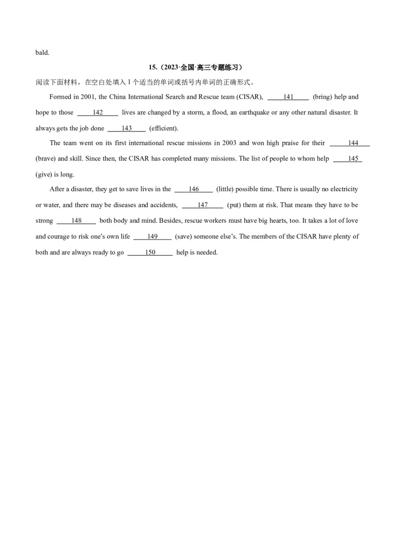 专题31语法填空高频话题(公益组织与慈善活动)-2024年新高考英语一轮复习练小题刷大题提能力（原卷版）_03高考英语_新高考复习资料_2024年新高考资料_一轮复习资料_第二部分刷大题