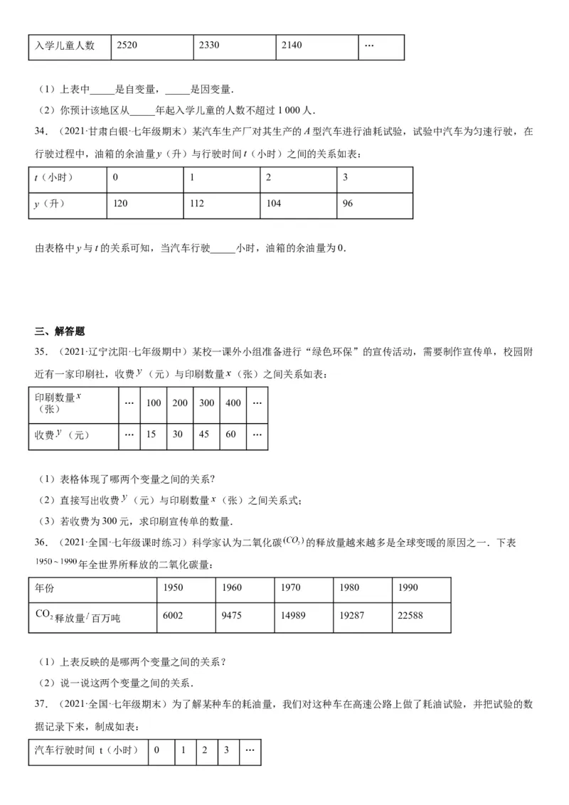 专题强化训练变量之间的关系题型强化-七年级数学下册《考点&bull;题型&bull;技巧》精讲与精练高分突破（北师大版）_北师大初中数学_7下-北师大版初中数学_7下-初中数学北师大版（旧版）赠送