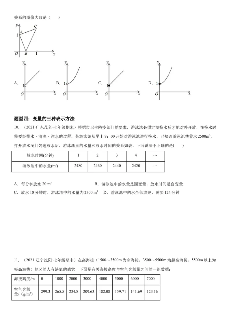 专题强化训练变量之间的关系题型强化-七年级数学下册《考点&bull;题型&bull;技巧》精讲与精练高分突破（北师大版）_北师大初中数学_7下-北师大版初中数学_7下-初中数学北师大版（旧版）赠送