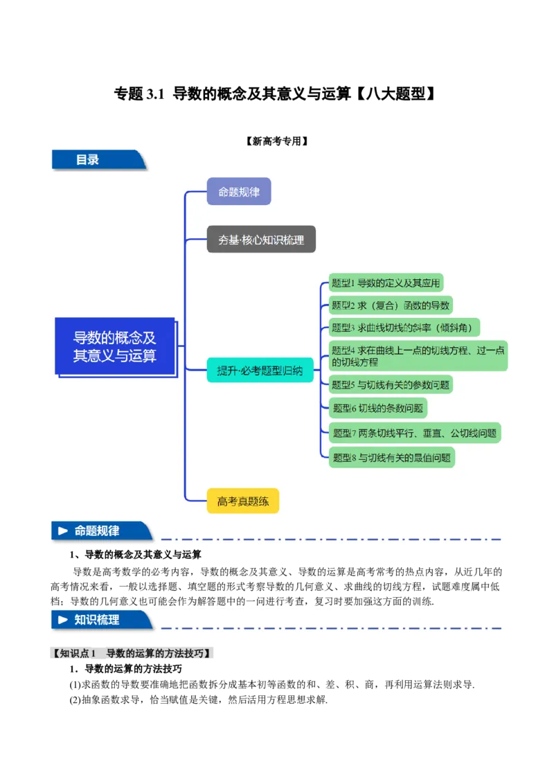 专题3.1导数的概念及其意义与运算八大题型（讲义）（举一反三）（新高考专用）（原卷版）_02高考数学_2025年新高考资料_二轮复习_一、热点题型篇