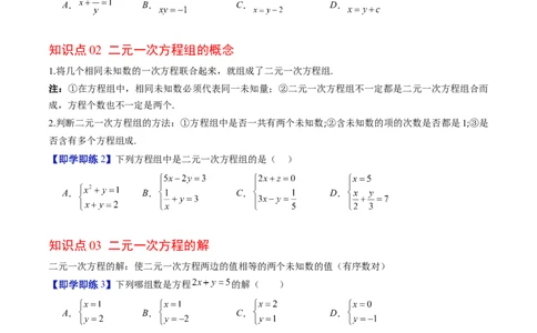 专题5.1认识二元一次方程组（高效培优讲义）（学生版）_北师大初中数学_8上-北师大版初中数学_初中数学北师大8上-2025秋季新版_第二套推荐25_08专项讲练