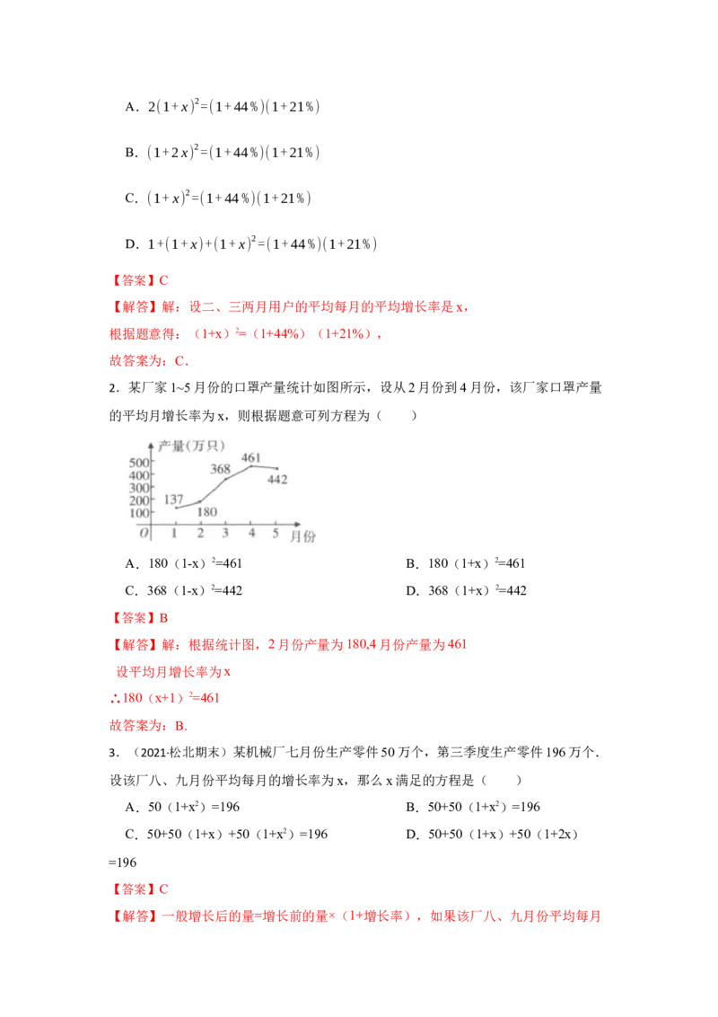 专题2.6一元二次方程应用-变化率问题（专项训练）_北师大初中数学_9上-北师大版初中数学_06专项讲练_2022-2023学年九年级数学上册《同步考点解读&bull;专题训练》（北师大版）