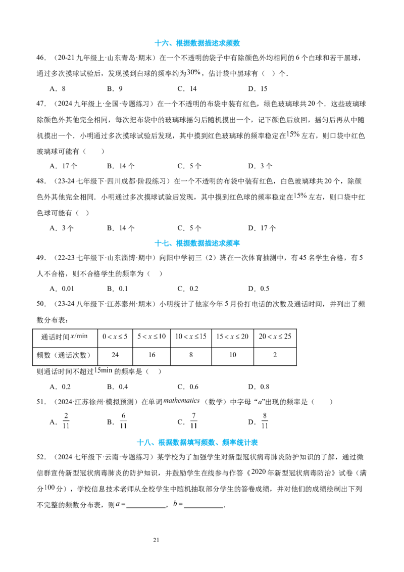 专题10数据的表示法21考点复习指南（讲+练）（原卷版）_北师大初中数学_7上-北师大版初中数学_7上-初中数学北师大（2024新版）持续更新_05讲义练习