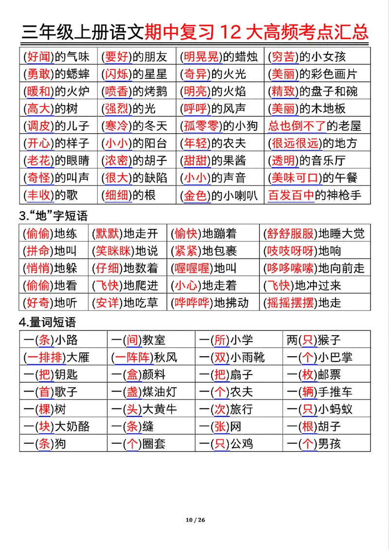 10.23三年级上册语文期中复习12大高频考点汇总_小学1-6年级常用的上册资源汇总_三年级上册资料(1)
