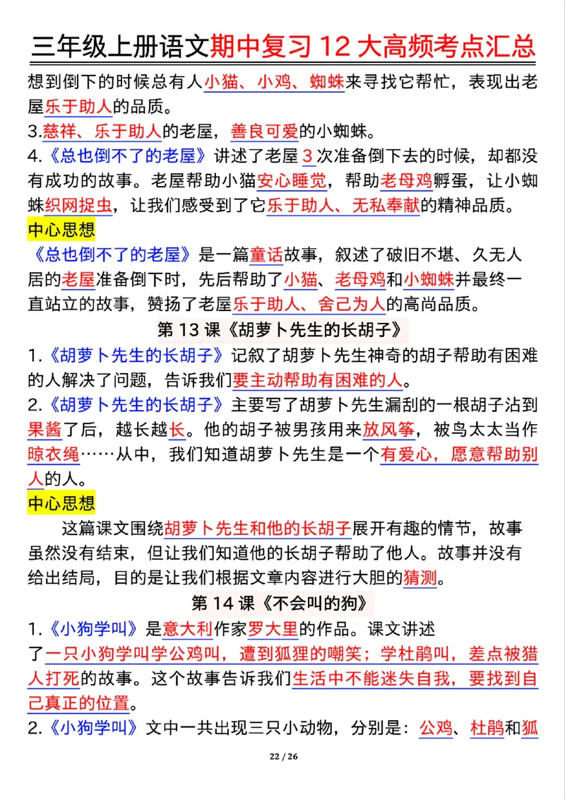 10.23三年级上册语文期中复习12大高频考点汇总_小学1-6年级常用的上册资源汇总_三年级上册资料(1)