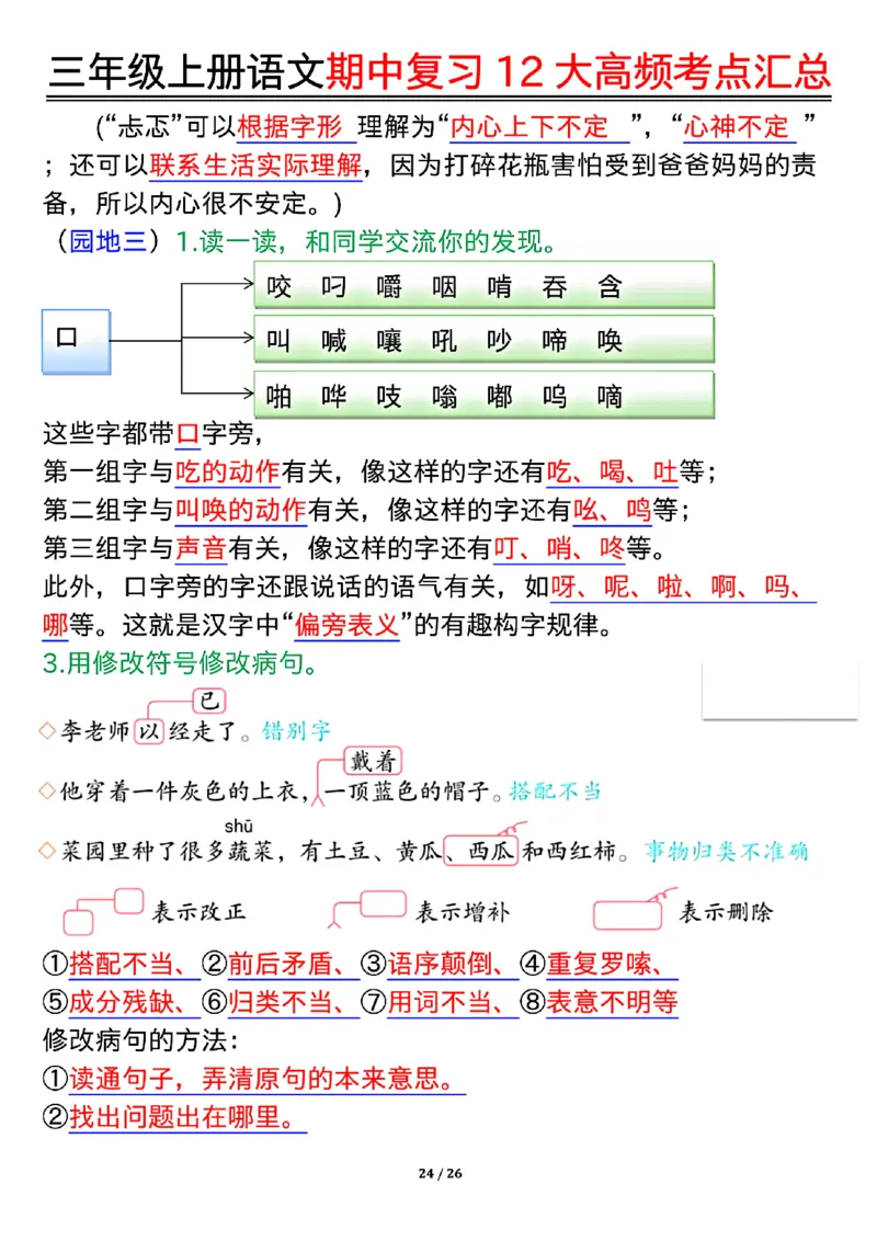 10.23三年级上册语文期中复习12大高频考点汇总_小学1-6年级常用的上册资源汇总_三年级上册资料(1)