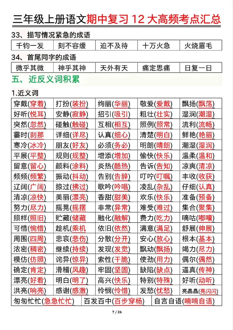 10.23三年级上册语文期中复习12大高频考点汇总_小学1-6年级常用的上册资源汇总_三年级上册资料(1)