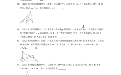 第4章三角形（易错30题专练）2021-2022学年七年级数学下学期考试满分全攻略（北师大版）（原卷版）_北师大初中数学_7下-北师大版初中数学_7下-初中数学北师大版（旧版）赠送_06专项讲练