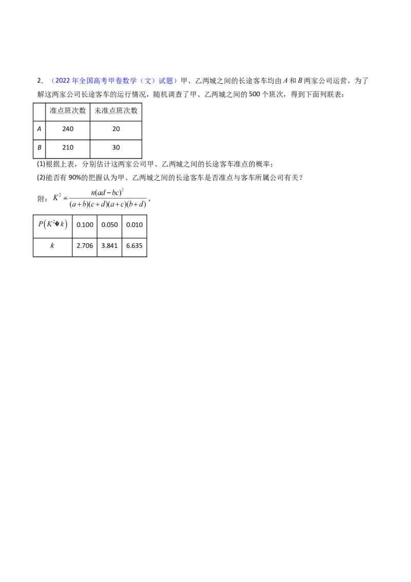 专题42重点专训统计大题专项训练（文科）（学生版）_02高考数学_通用版（老高考）复习资料_2024年复习资料_完备战2024年高考数学一轮复习考点帮（全国通用）