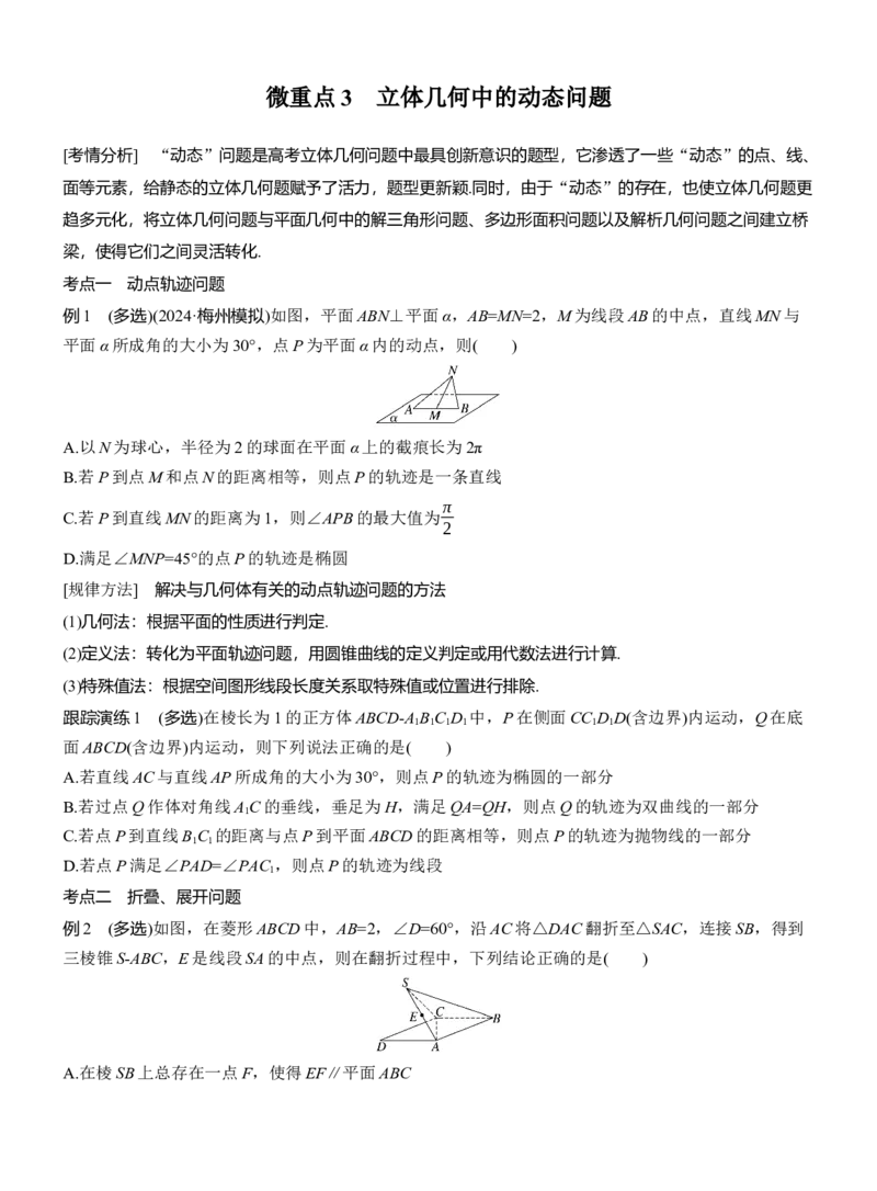 专题四　微重点3　立体几何中的动态问题_02高考数学_2025年新高考资料_二轮复习_2025年高考数学大二轮_2025数学二轮专题复习学生用书Word版文档_专题复习_专题四　立体几何