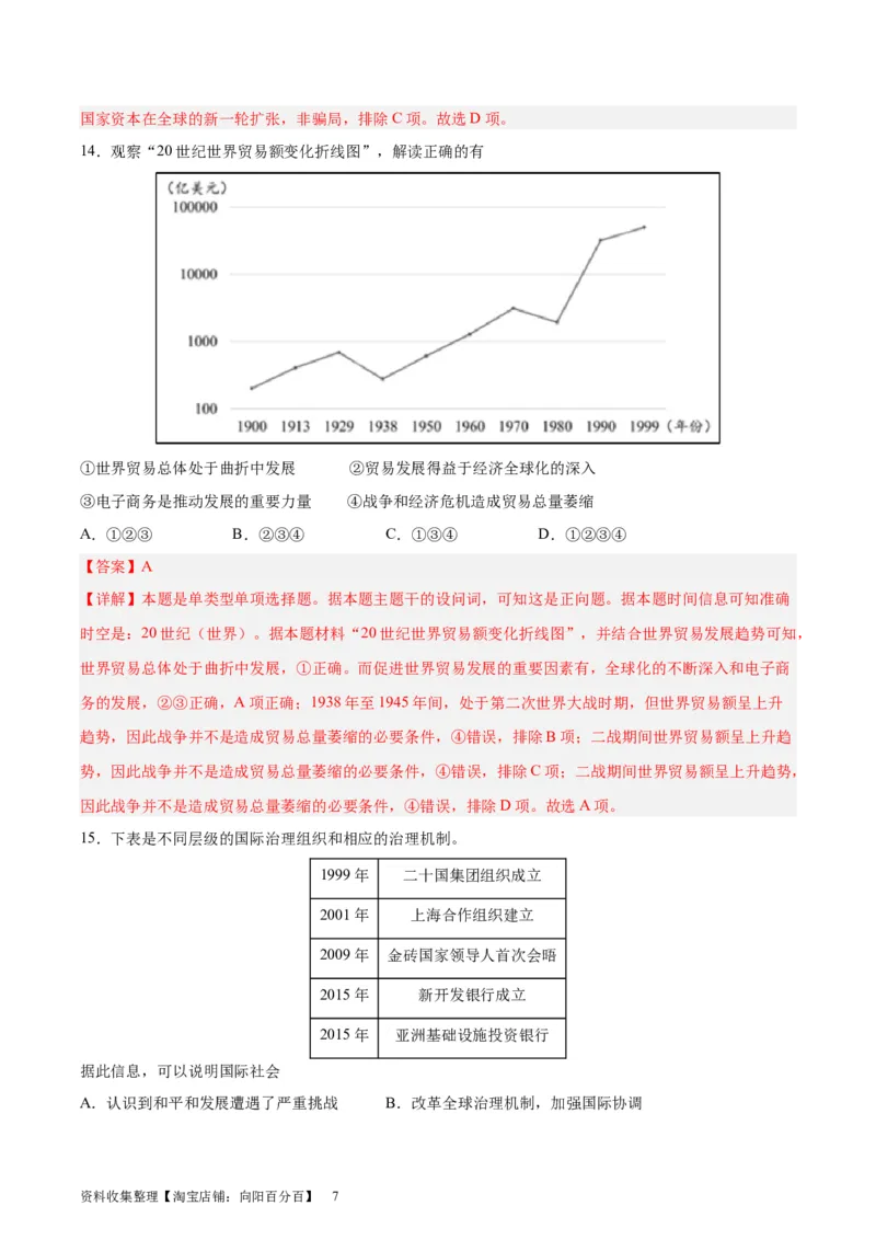 专题突破卷19当代世界发展的特点与主要趋势（解析版）_07高考历史_新高考复习资料_2024年新高考复习资料_一轮复习资料_完2024年高考历史一轮复习考点通关卷（新高考通用）