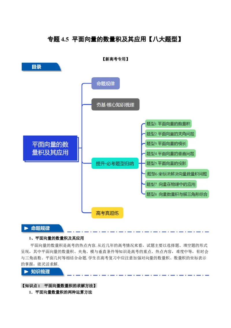 专题4.5平面向量的数量积及其应用八大题型（讲义）（举一反三）（新高考专用）（解析版）_02高考数学_2025年新高考资料_二轮复习_一、热点题型篇