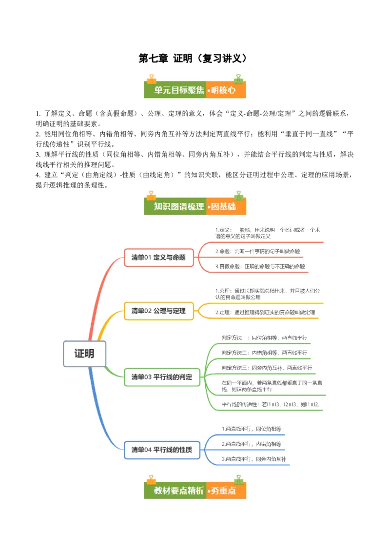 第7章证明（复习讲义）（学生版）_北师大初中数学_8上-北师大版初中数学_初中数学北师大8上-2025秋季新版_第二套推荐25_10复习讲义+复习课件