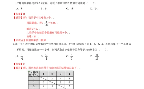 第三章概率的进一步认识（能力提升）（北师大版）（解析版）_北师大初中数学_9上-北师大版初中数学_05习题试卷_2单元试卷_单元测试（第2套）