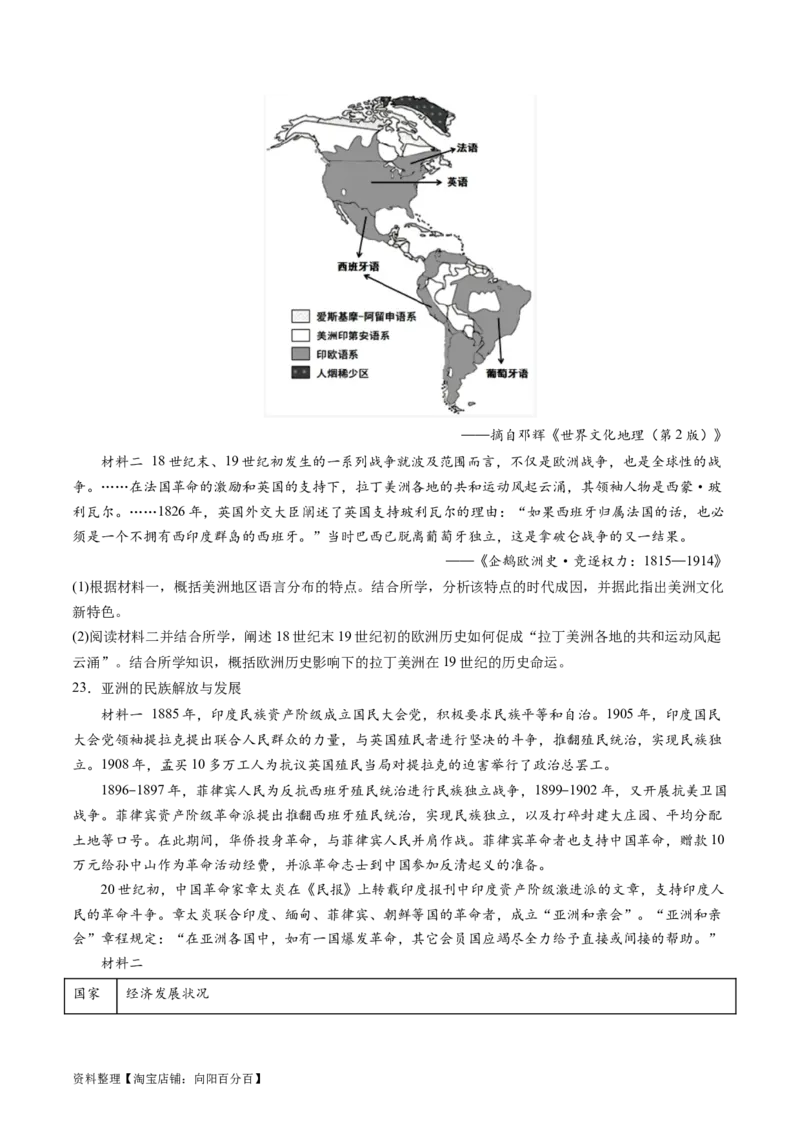 主题10工业革命时期世界的发展变化（主观题专练50题）（原卷版）_07高考历史_新高考复习资料_2024年新高考复习资料_一轮复习资料_世界史板块_主题10工业革命时期世界的发展变化