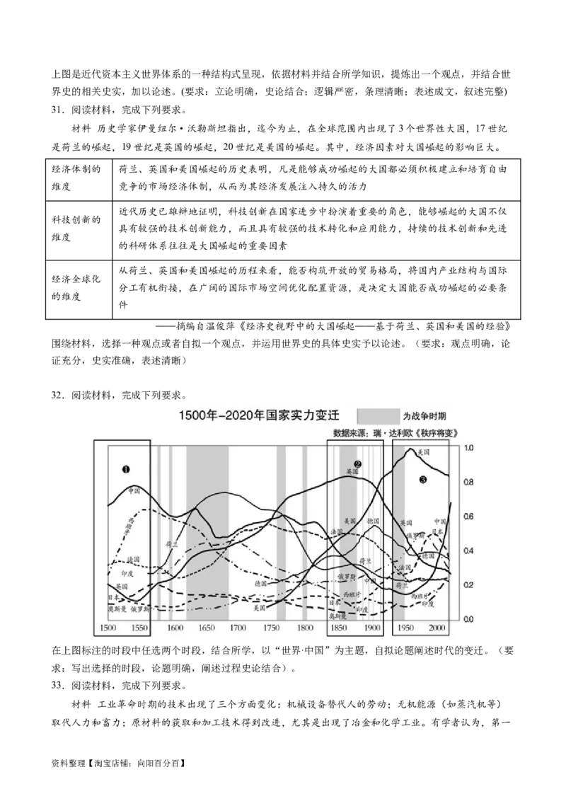 主题10工业革命时期世界的发展变化（主观题专练50题）（原卷版）_07高考历史_新高考复习资料_2024年新高考复习资料_一轮复习资料_世界史板块_主题10工业革命时期世界的发展变化