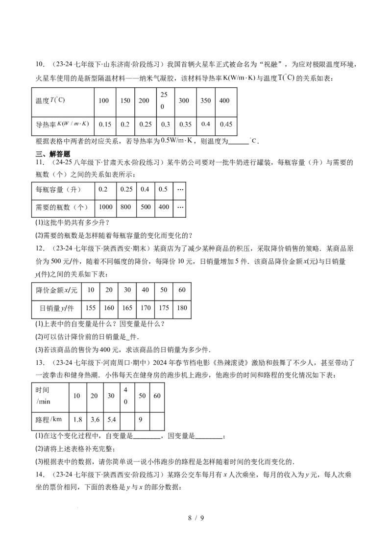 第6章第01讲用表格表示变量之间的关系（3个知识点+3类热点题型讲练+习题巩固）（原卷版）_北师大初中数学_7下-北师大版初中数学_7下-初中数学北师大版（2025春季新版）持续更新