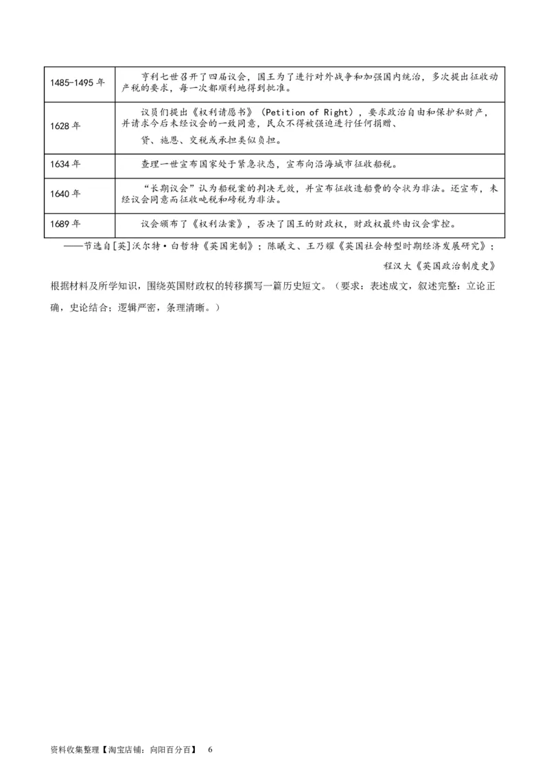 专题突破卷14资本主义制度的确立（原卷版）_07高考历史_新高考复习资料_2024年新高考复习资料_一轮复习资料_完2024年高考历史一轮复习考点通关卷（新高考通用）_专题突破卷