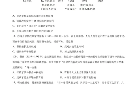 专题突破卷14资本主义制度的确立（原卷版）_07高考历史_新高考复习资料_2024年新高考复习资料_一轮复习资料_完2024年高考历史一轮复习考点通关卷（新高考通用）_专题突破卷