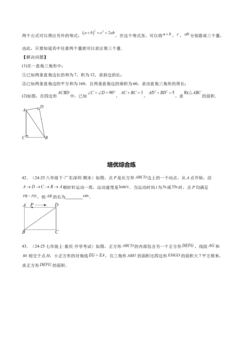 培优01勾股定理的证明与应用5大题型（北师大2024）（原卷版）_北师大初中数学_8上-北师大版初中数学_初中数学北师大8上-2025秋季新版_第二套推荐25_07习题试卷_专项训练_第2套