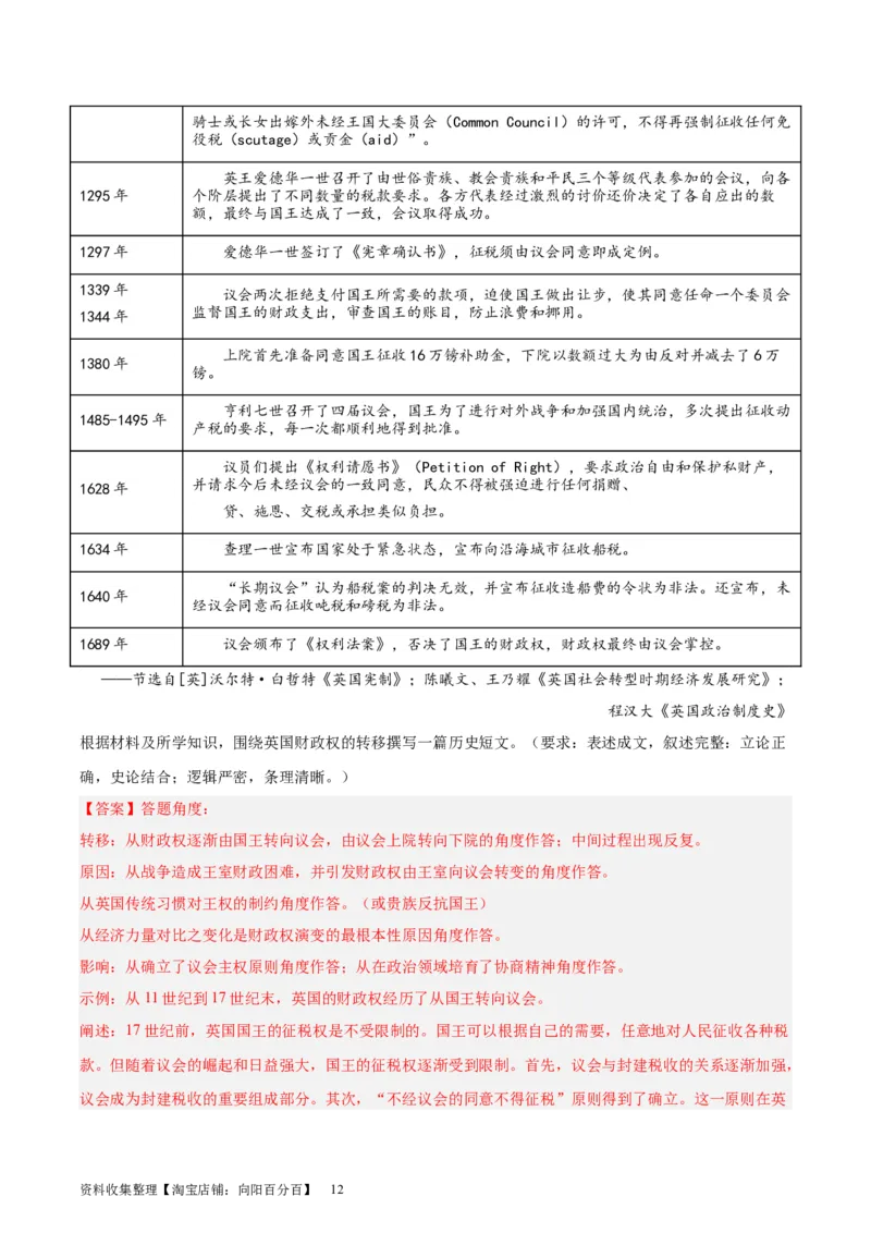 专题突破卷14资本主义制度的确立（解析版）_07高考历史_新高考复习资料_2024年新高考复习资料_一轮复习资料_完2024年高考历史一轮复习考点通关卷（新高考通用）_专题突破卷