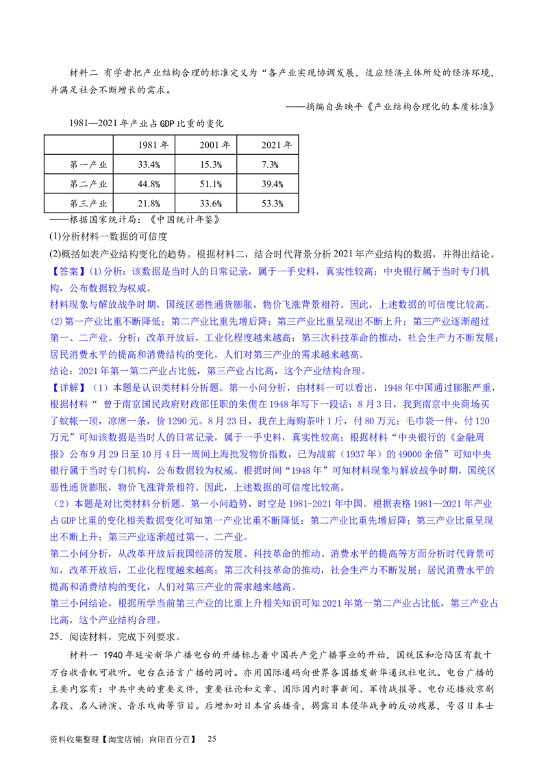 主题06中国新民主主义革命兴起和走向胜利（主观题专练50题）（解析版）_07高考历史_新高考复习资料_2024年新高考复习资料_一轮复习资料_中国近代现代史板块