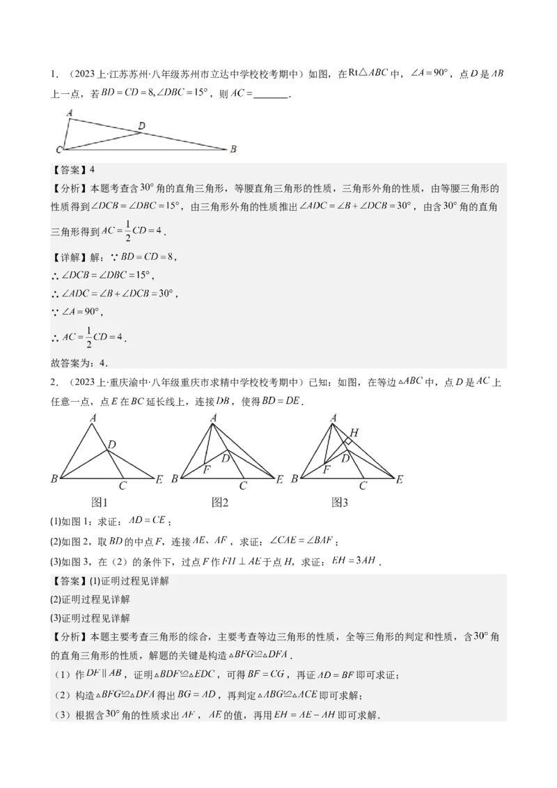 第一章第02讲等边三角形的性质与判定(4类热点题型讲练)（解析版）_北师大初中数学_8下-北师大版初中数学_旧版-可参考_05习题试卷