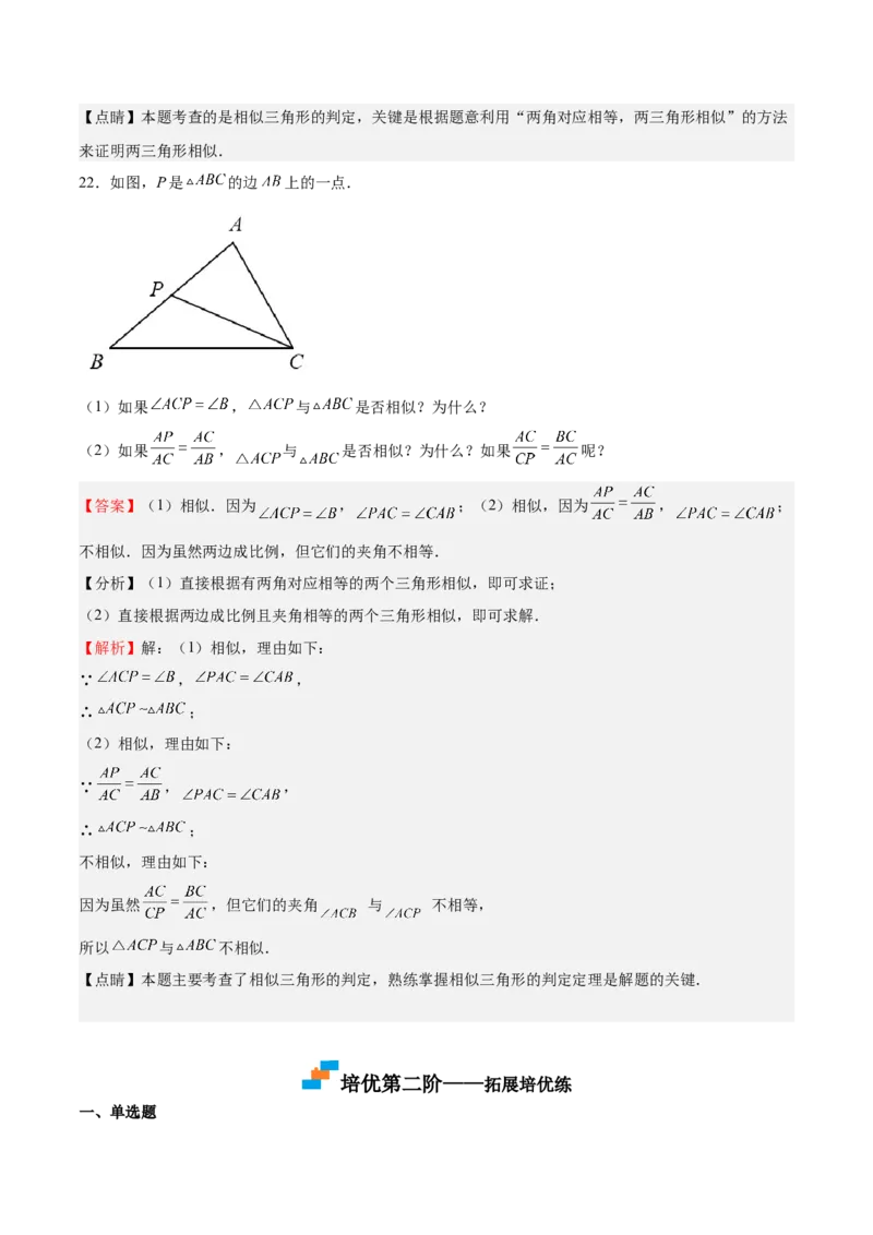 第23课探索三角形相似的条件相似三角形判定定理的证明（解析版）_北师大初中数学_9上-北师大版初中数学_05习题试卷_1课时练习_同步练习（第2套）