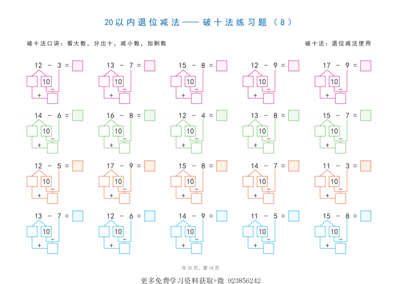 20以内加减法之凑十法、破十法、平十法图解练习题(1)_小学1-6年级常用的上册资源汇总_一年级上册资料