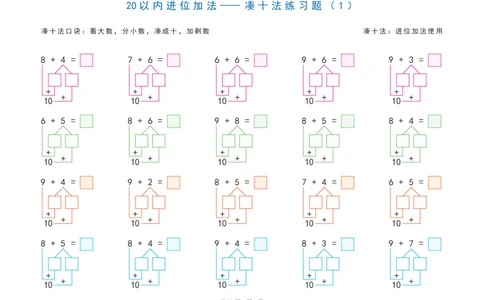 20以内加减法之凑十法、破十法、平十法图解练习题(1)_小学1-6年级常用的上册资源汇总_一年级上册资料