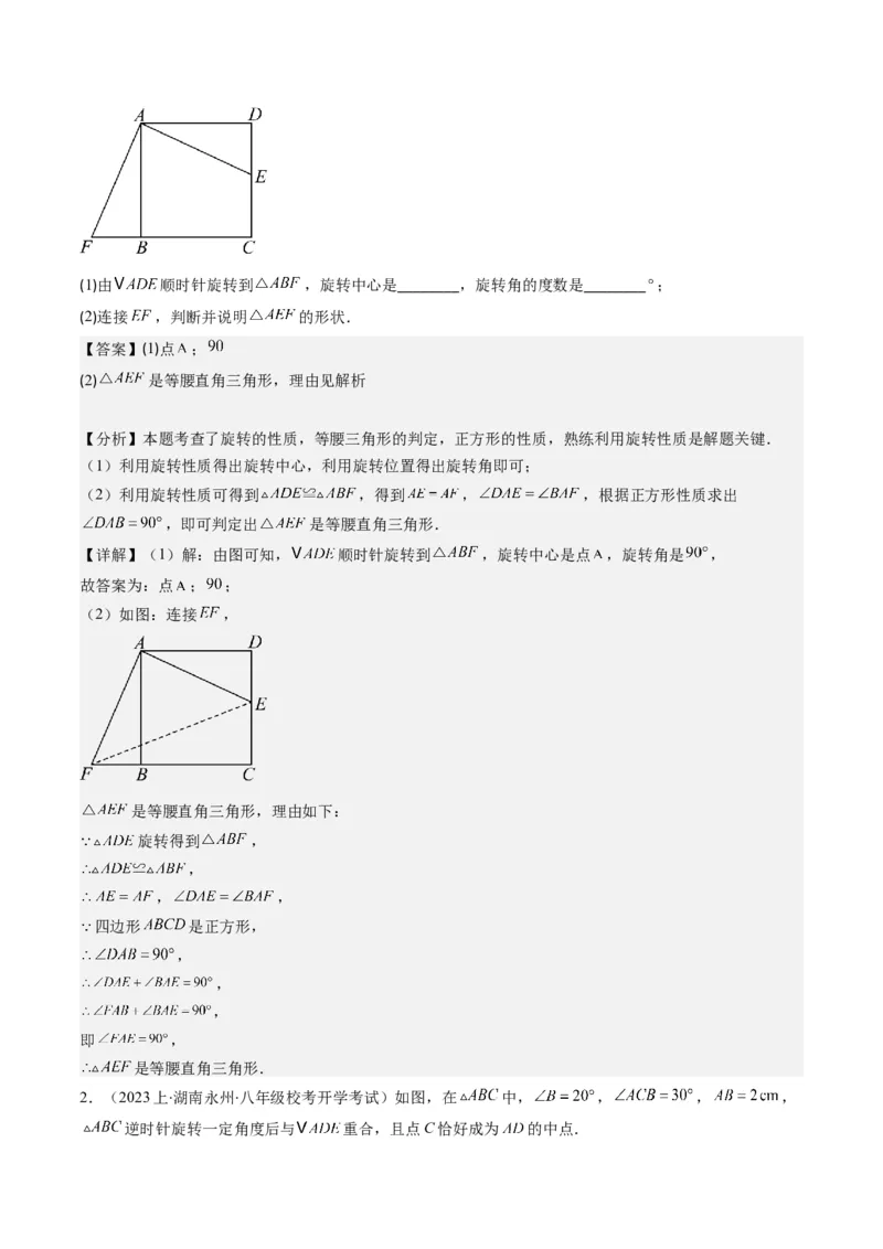 第三章第02讲图形的旋转(8类热点题型讲练)（解析版）_北师大初中数学_8下-北师大版初中数学_旧版-可参考_05习题试卷_帮课堂2023-2024学年八年级数学下册同步学与练（北师大版）
