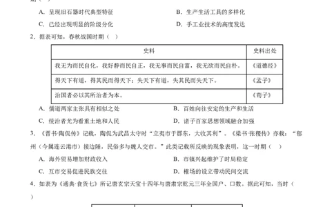 中国史阶段检测卷01（原卷版）_07高考历史_2025年新高考资料_一轮复习_2025年高考历史一轮复习考点通关卷（新高考通用）