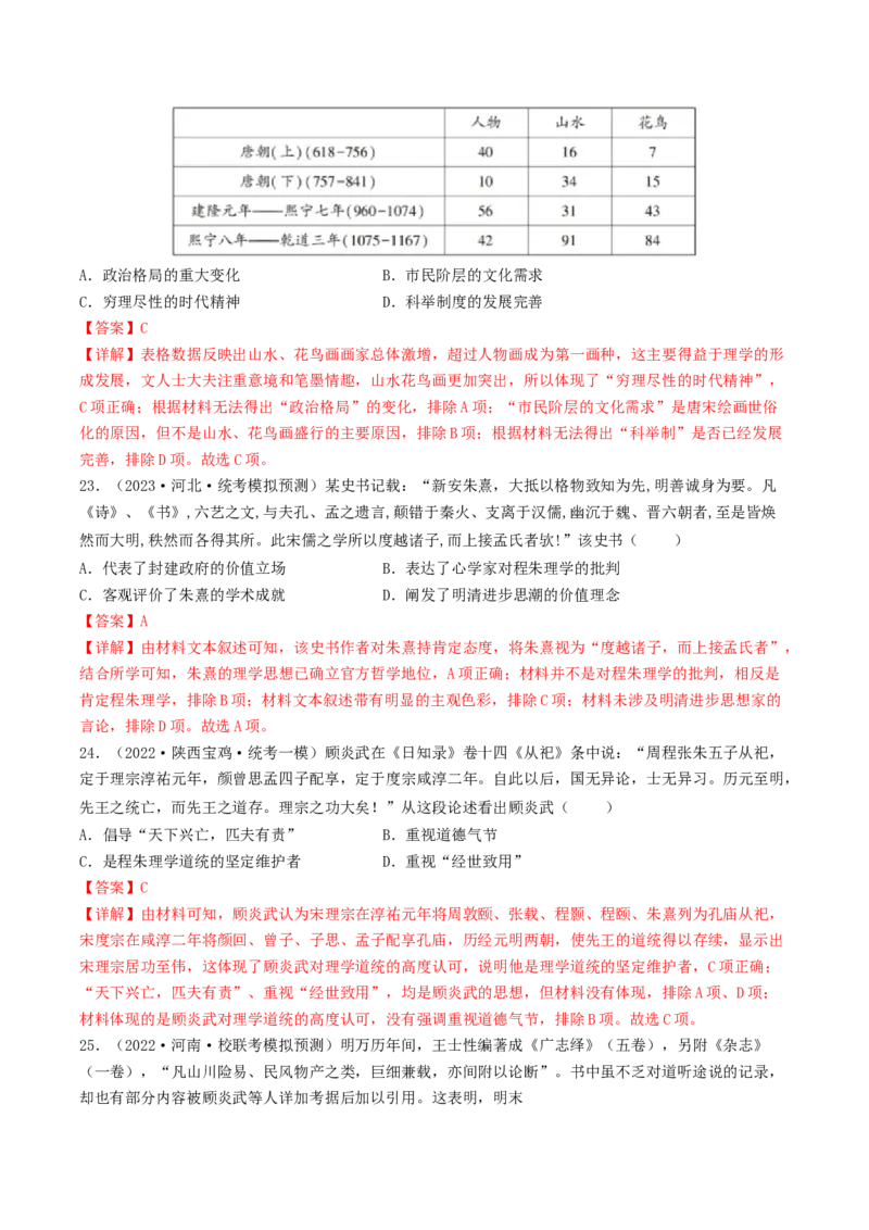 专题3中国古代的传统文化及文化交流（真题模拟演练）（解析版）_07高考历史_新高考复习资料_2023年新高考复习资料_2023年高考历史二轮复习精讲+核心素养解读+典练292055524