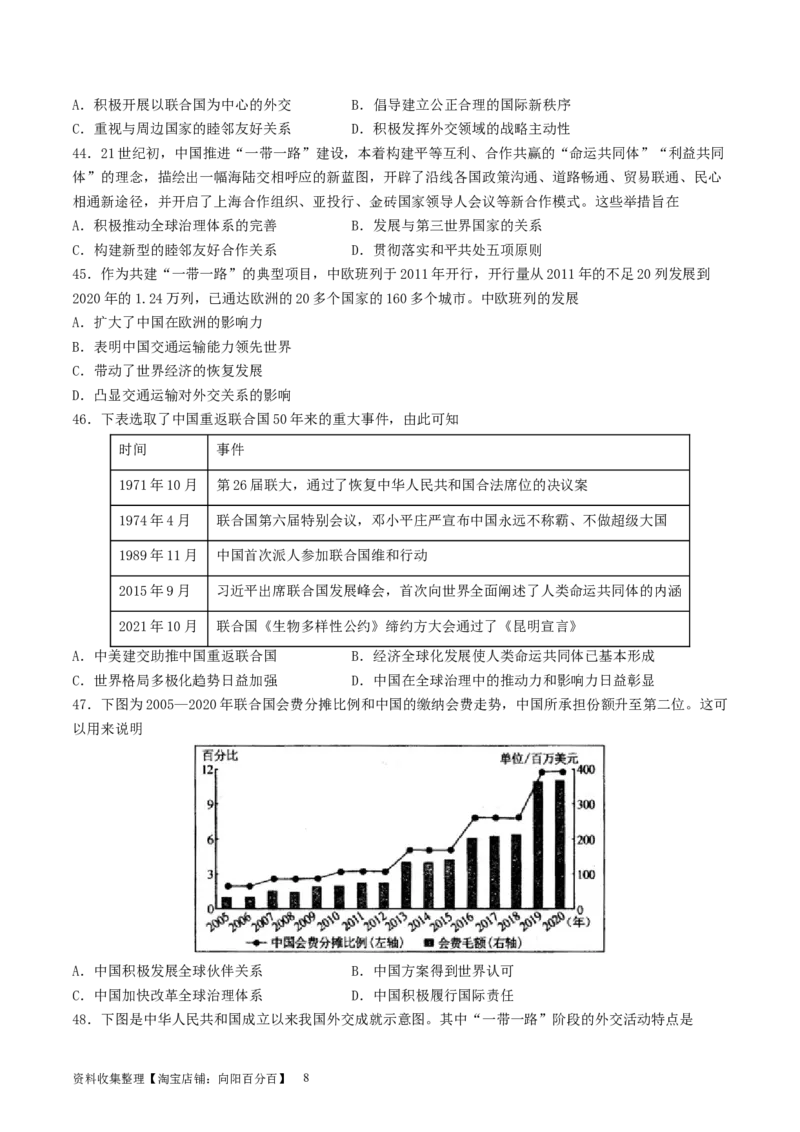 主题07中华人民共和国成立以来社会主义建设道路的探索（选择题专练50题）（原卷版）_07高考历史_新高考复习资料_2024年新高考复习资料_一轮复习资料_中国近代现代史板块
