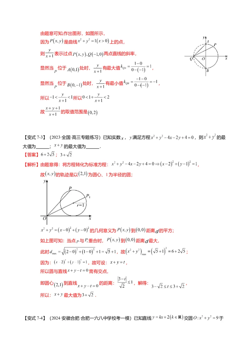 重难点7-1圆的最值与范围问题（8题型+满分技巧+限时检测）（解析版）_2024年新高考资料_3.2024专项复习_2024年高考数学热点&middot;重点&middot;难点专练（新高考专用）