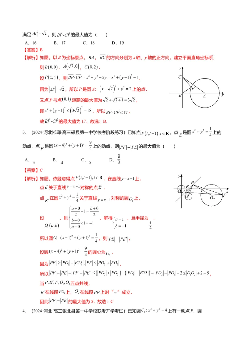 重难点7-1圆的最值与范围问题（8题型+满分技巧+限时检测）（解析版）_2024年新高考资料_3.2024专项复习_2024年高考数学热点&middot;重点&middot;难点专练（新高考专用）