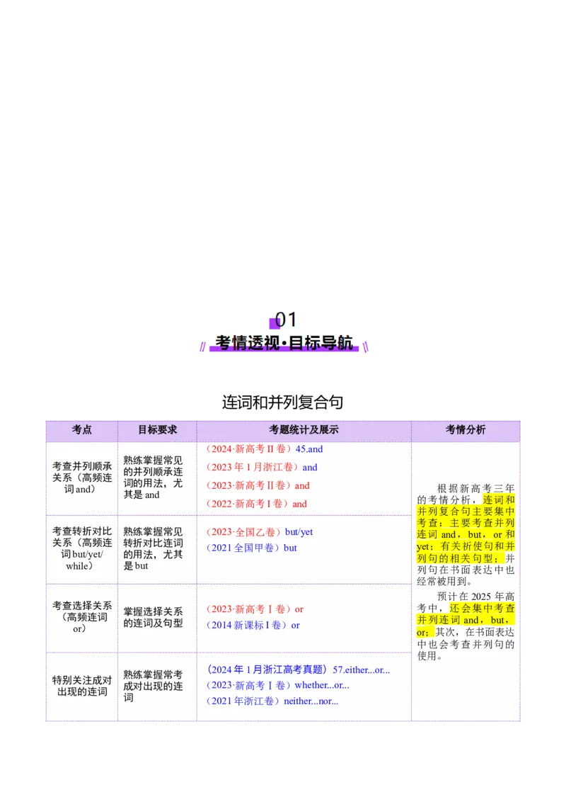 专题12连词和并列复合句（讲义）（原卷版）_2025年新高考资料_二轮复习_01高考语文等多个文件_上好课2025年高考英语二轮复习讲练测（新高考通用）_第三部分语法知识