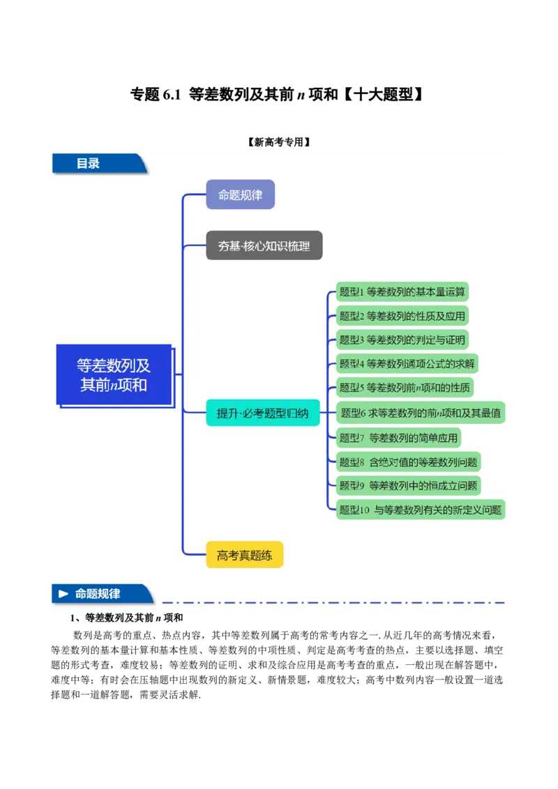 专题6.1等差数列及其前n项和十大题型（讲义）（举一反三）（新高考专用）（解析版）_02高考数学_2025年新高考资料_二轮复习_一、热点题型篇