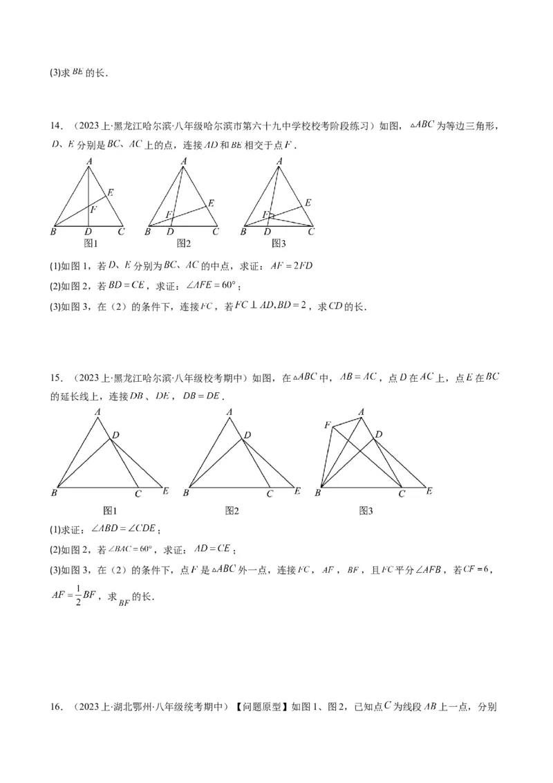 第一章第02讲等边三角形的性质与判定(4类热点题型讲练)（原卷版）_北师大初中数学_8下-北师大版初中数学_旧版-可参考_05习题试卷
