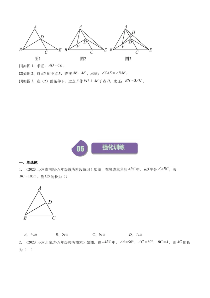 第一章第02讲等边三角形的性质与判定(4类热点题型讲练)（原卷版）_北师大初中数学_8下-北师大版初中数学_旧版-可参考_05习题试卷