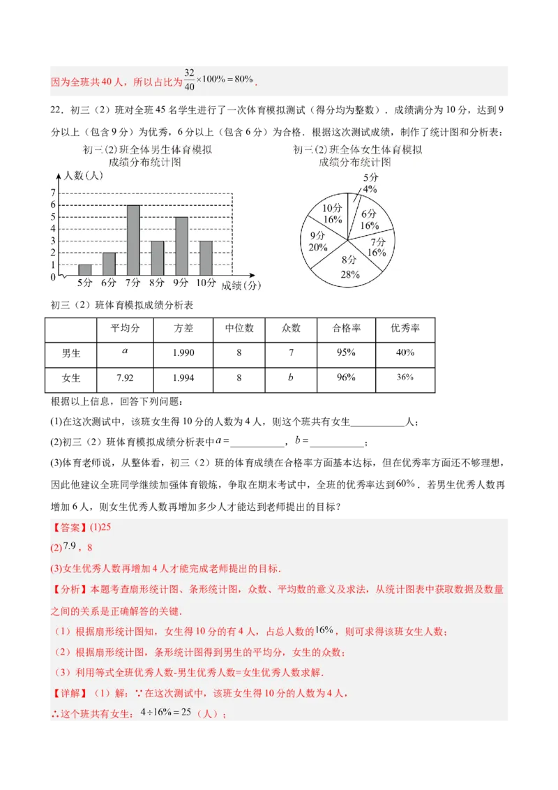 第六章数据的分析（高效培优单元测试&middot;强化卷）（教师版）_北师大初中数学_8上-北师大版初中数学_初中数学北师大8上-2025秋季新版_第二套推荐25_08专项讲练_阶段测试