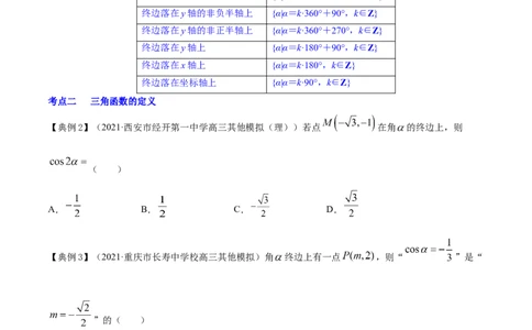 专题5.1任意角和弧度制及任意角的三角函数2022年高考数学一轮复习讲练测（新教材新高考）（讲）原卷版_02高考数学_新高考复习资料_2022年新高考资料